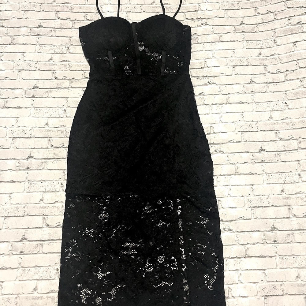 Love J Black Spaghetti Strap Lace Dress Size Medium